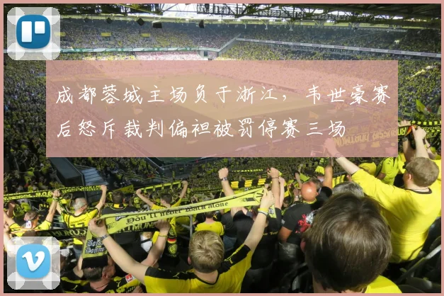 成都蓉城主场负于浙江，韦世豪赛后怒斥裁判偏袒被罚停赛三场
